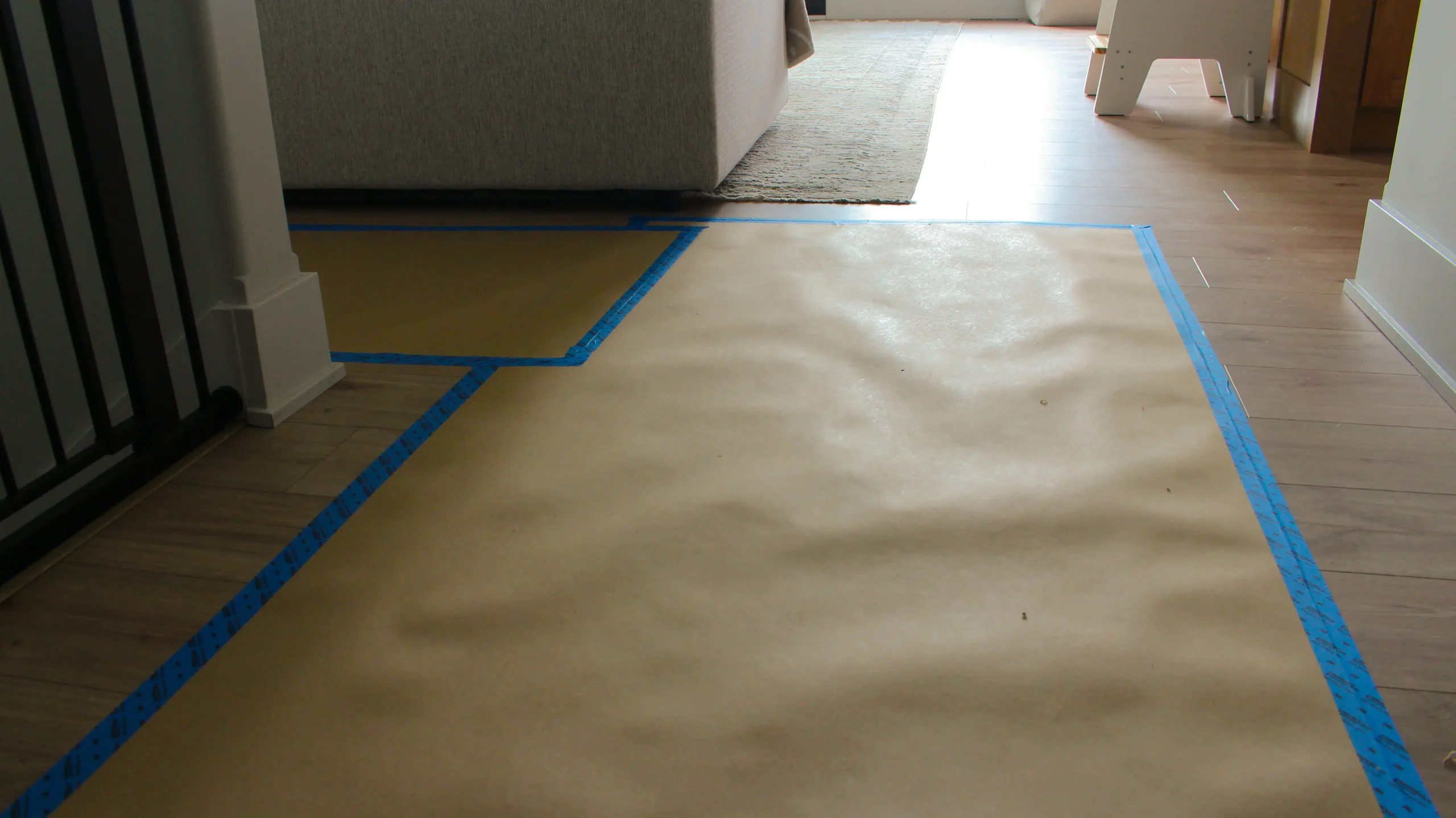 Floor covered with paper so paint does not get on anything.